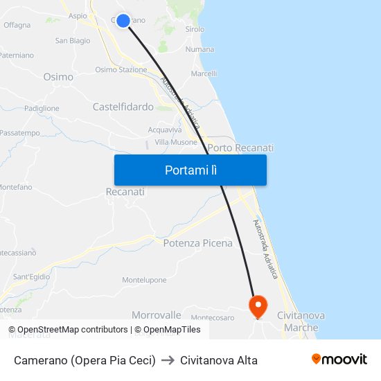 Camerano (Opera Pia Ceci) to Civitanova Alta map
