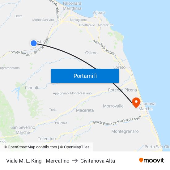 Viale M. L. King - Mercatino to Civitanova Alta map