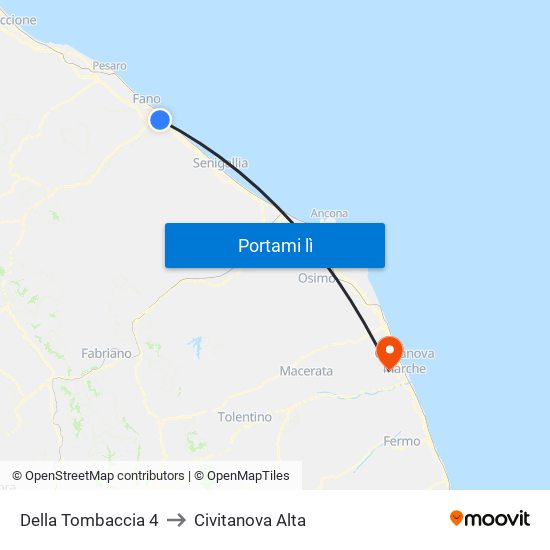 Della Tombaccia 4 to Civitanova Alta map