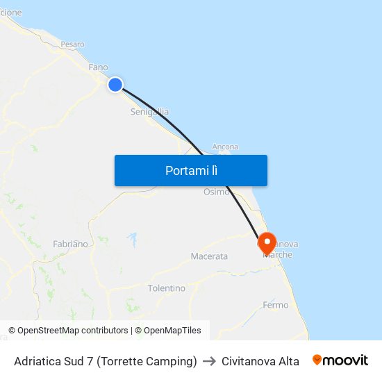 Adriatica Sud 7 (Torrette Camping) to Civitanova Alta map