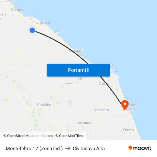 Montefeltro 12 (Zona Ind.) to Civitanova Alta map