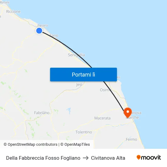 Della Fabbreccia Fosso Fogliano to Civitanova Alta map