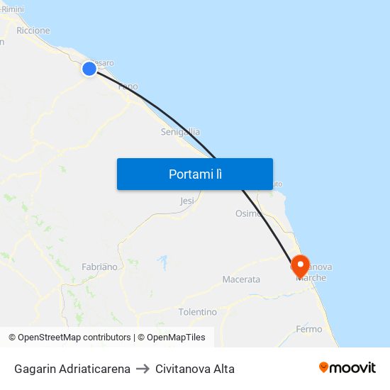 Gagarin Adriaticarena to Civitanova Alta map