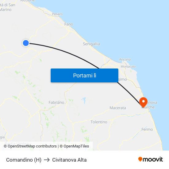 Comandino (H) to Civitanova Alta map