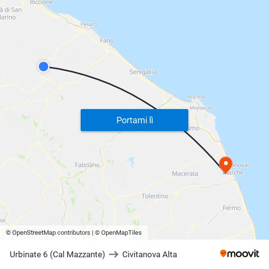 Urbinate 6 (Cal Mazzante) to Civitanova Alta map