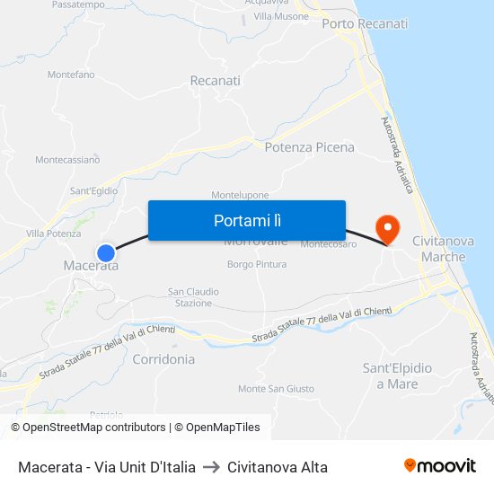 Macerata - Via Unit D'Italia to Civitanova Alta map