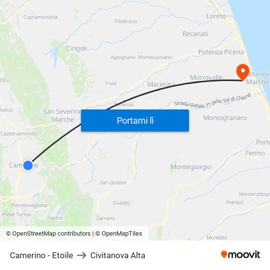 Camerino - Etoile to Civitanova Alta map