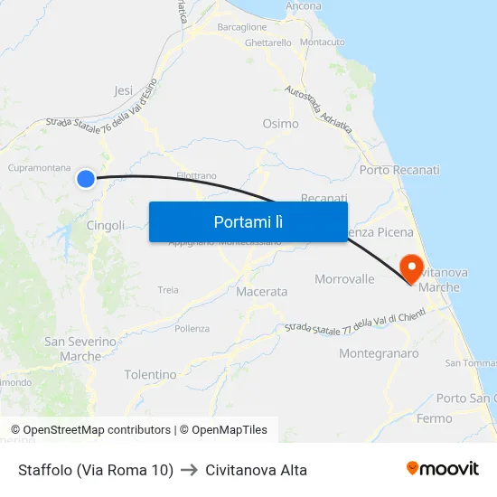 Staffolo (Via Roma 10) to Civitanova Alta map