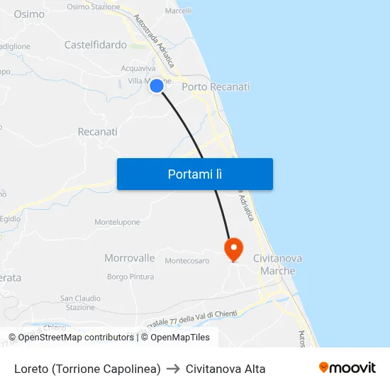 Loreto (Torrione Capolinea) to Civitanova Alta map