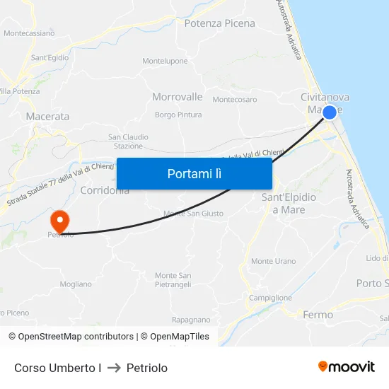 Corso Umberto I to Petriolo map
