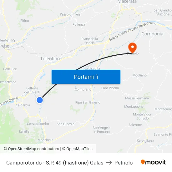 Camporotondo - S.P. 49 (Fiastrone) Galas to Petriolo map