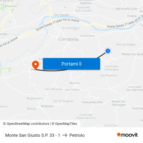 Monte San Giusto S.P. 33  - 1 to Petriolo map