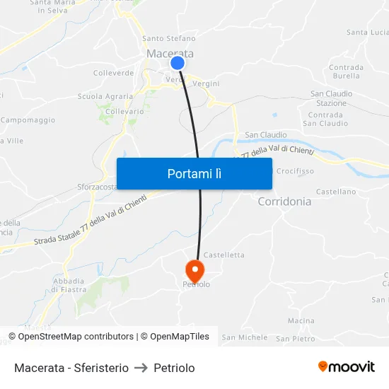 Macerata - Sferisterio to Petriolo map