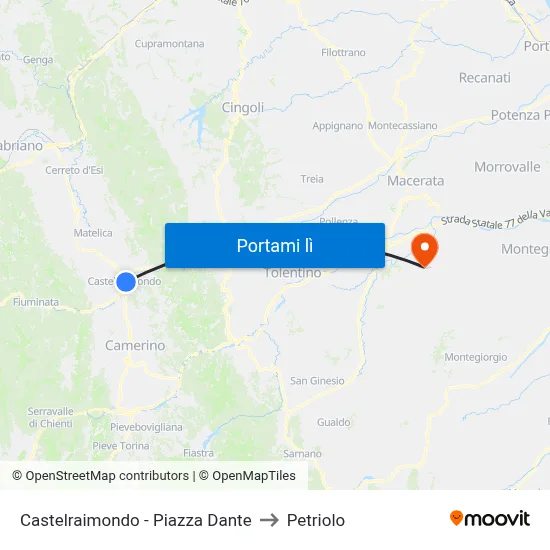 Castelraimondo - Piazza Dante to Petriolo map