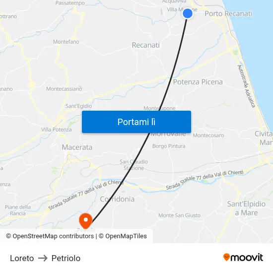 Loreto to Petriolo map