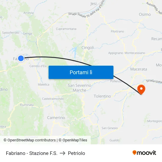 Fabriano  - Stazione F.S. to Petriolo map