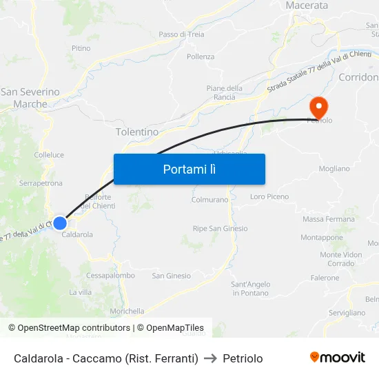 Caldarola - Caccamo (Rist. Ferranti) to Petriolo map