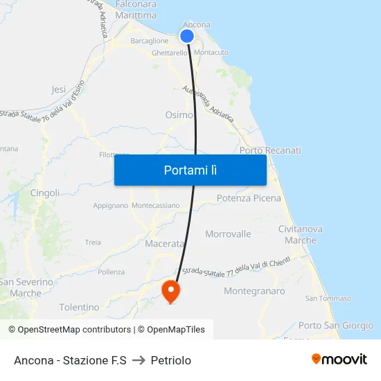 Ancona - Stazione F.S to Petriolo map