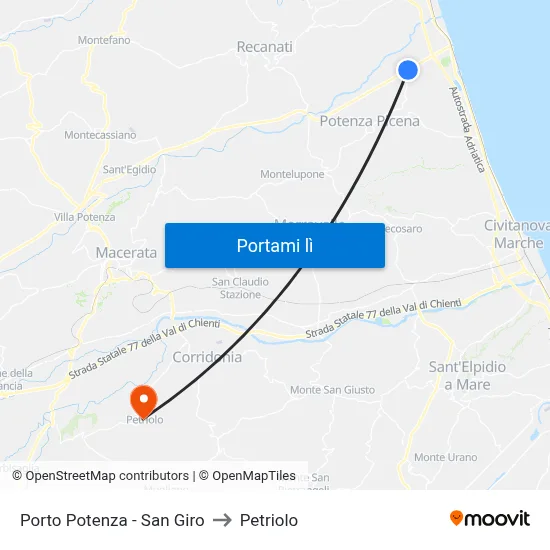 Porto Potenza - San Giro to Petriolo map