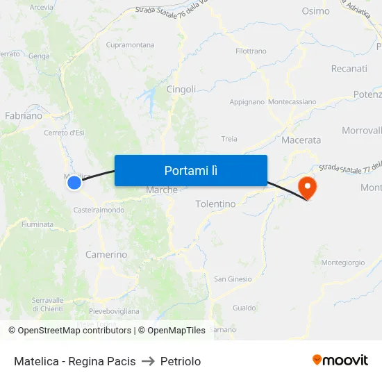 Matelica - Regina Pacis to Petriolo map
