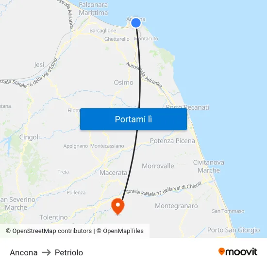 Ancona to Petriolo map