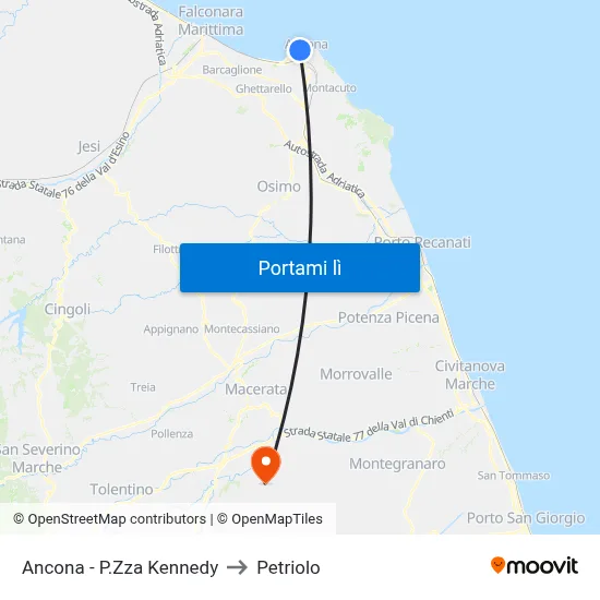 Ancona - P.Zza Kennedy to Petriolo map