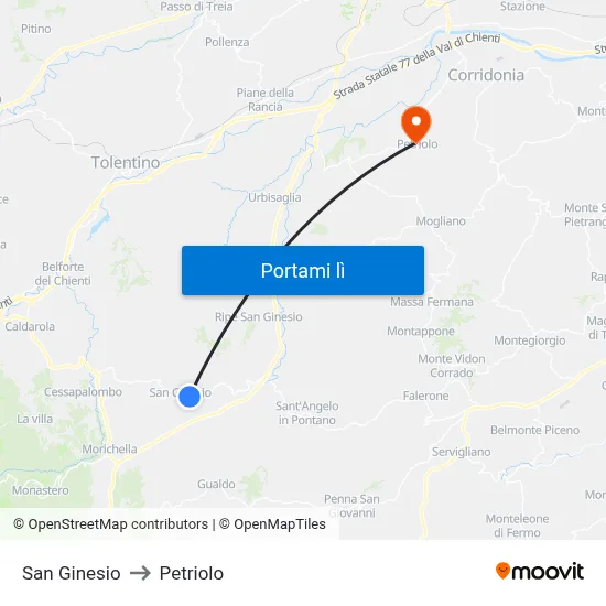 San Ginesio to Petriolo map