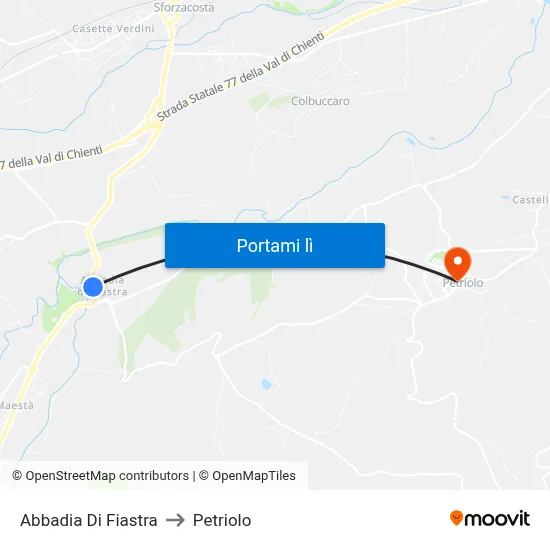 Abbadia Di Fiastra to Petriolo map
