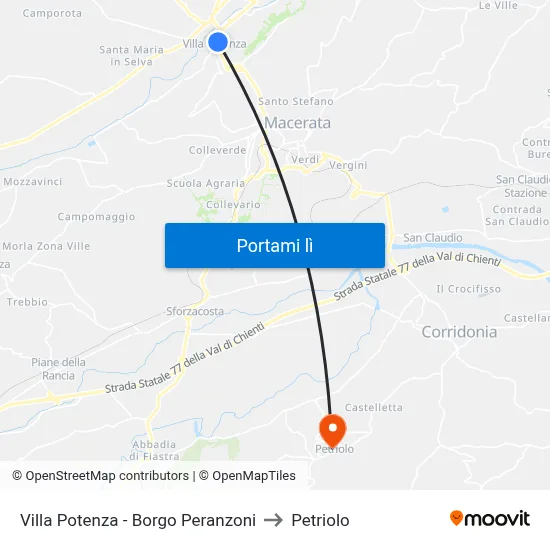 Villa Potenza - Borgo Peranzoni to Petriolo map