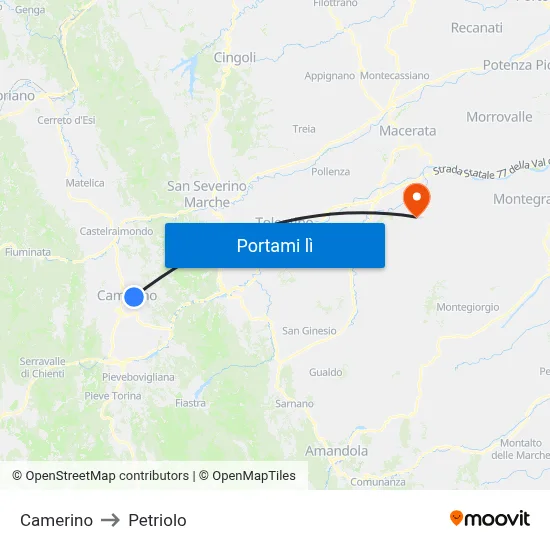 Camerino to Petriolo map