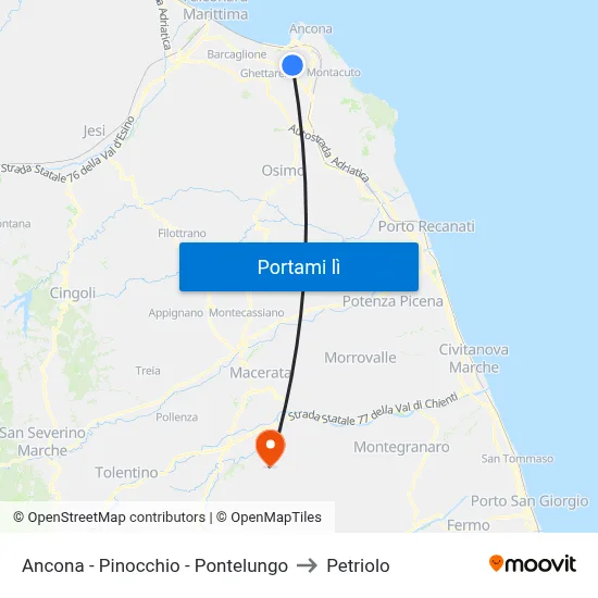 Ancona - Pinocchio - Pontelungo to Petriolo map