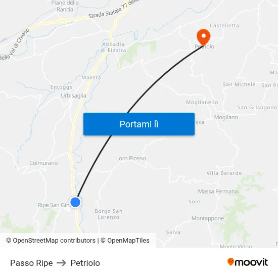 Passo Ripe to Petriolo map