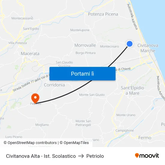 Civitanova Alta - Ist. Scolastico to Petriolo map