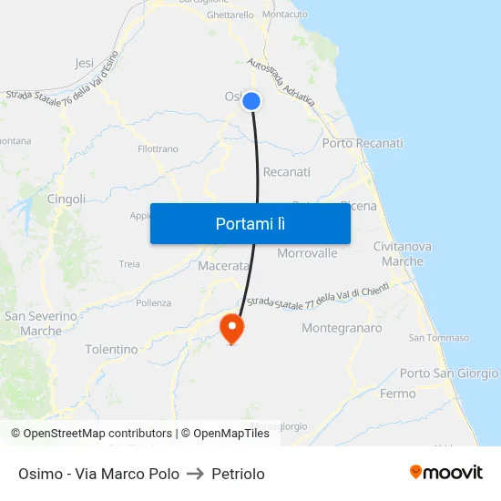 Osimo - Via Marco Polo to Petriolo map