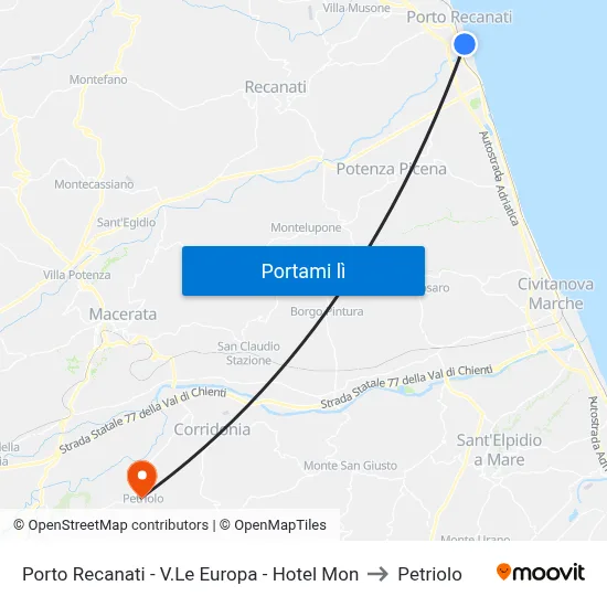 Porto Recanati - V.Le Europa - Hotel Mon to Petriolo map