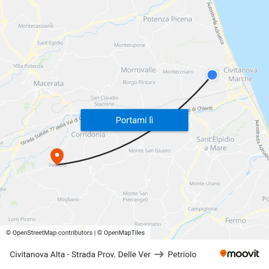 Civitanova Alta - Strada Prov. Delle Ver to Petriolo map