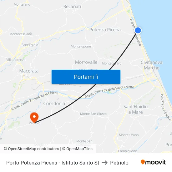 Porto Potenza Picena - Istituto Santo St to Petriolo map