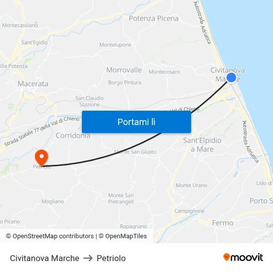 Civitanova  Marche to Petriolo map