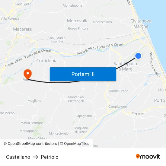 Castellano to Petriolo map
