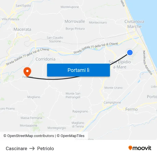 Cascinare to Petriolo map