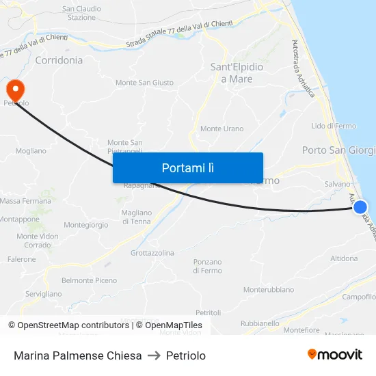 Marina Palmense Chiesa to Petriolo map