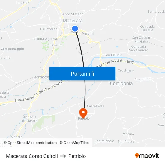 Macerata Corso Cairoli to Petriolo map