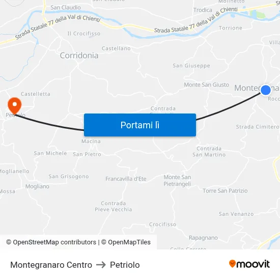 Montegranaro Centro to Petriolo map
