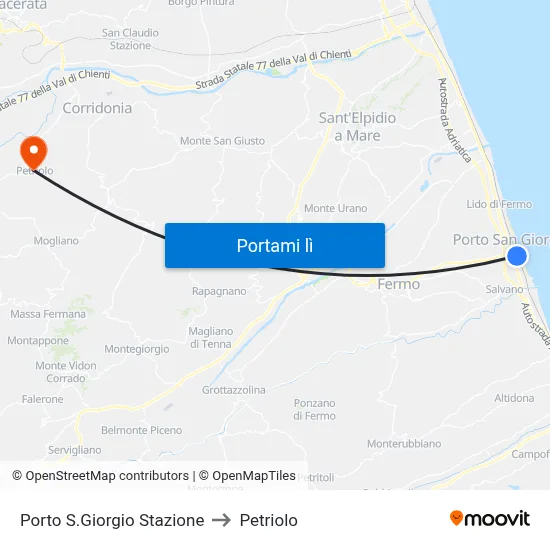 Porto S.Giorgio Stazione to Petriolo map
