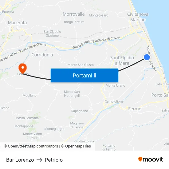 Bar Lorenzo to Petriolo map