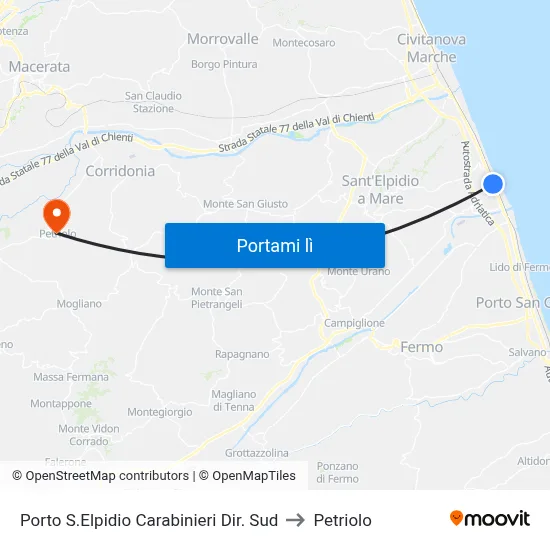 Porto S.Elpidio Carabinieri Dir. Sud to Petriolo map