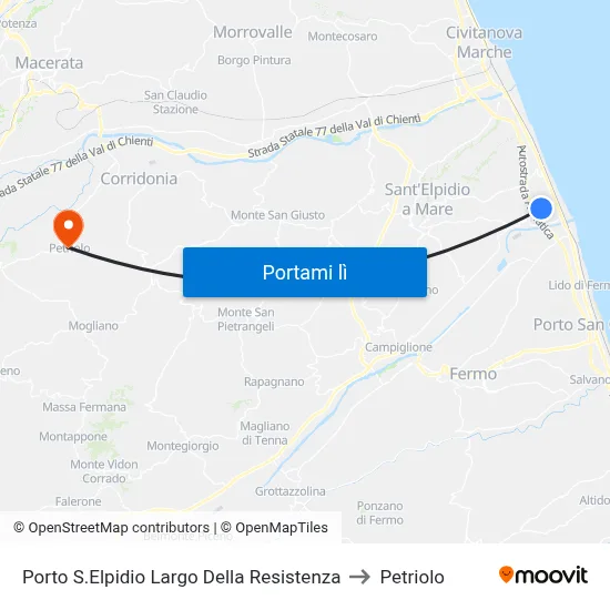Porto S.Elpidio Largo Della Resistenza to Petriolo map