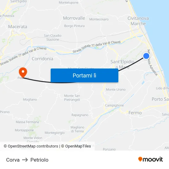 Corva to Petriolo map