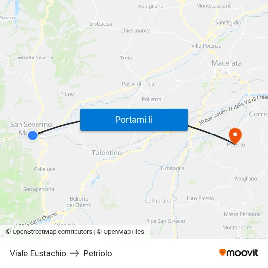 Viale Eustachio to Petriolo map