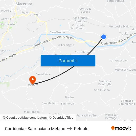 Corridonia - Sarrocciano Metano to Petriolo map